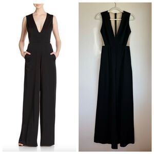 Alice + Olivia Londyn Sheer Panel V-Neck Sleeveless Wide Leg Jumpsuit in Black 2